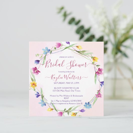 Meadow wilde bloemen boho bridal doucheuitnodiging kaart (Staand voorkant)
