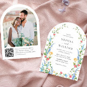 Meadow Wildflower Bohemian Wedding QR-code Foto Kaart