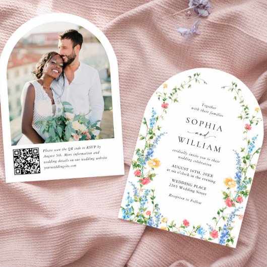 Meadow Wildflower Bohemian Wedding QR-code Foto Kaart
