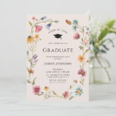 Meadow Wildflower Boho 4 Photo Graduation Party Kaart (Staand voorkant)