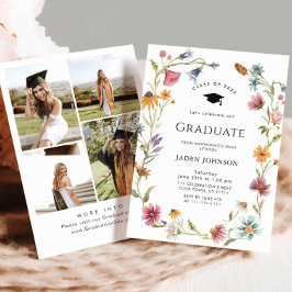 Meadow Wildflower Boho 4 Photo Graduation Party Kaart