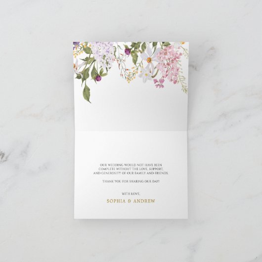 Meadow Wildflower bruiloft bedankje Bedankkaart (Binnen)