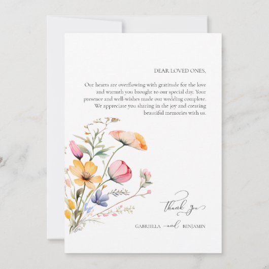 Meadow Wildflower Bruiloft Monogram Dank u kaart (Achterkant)