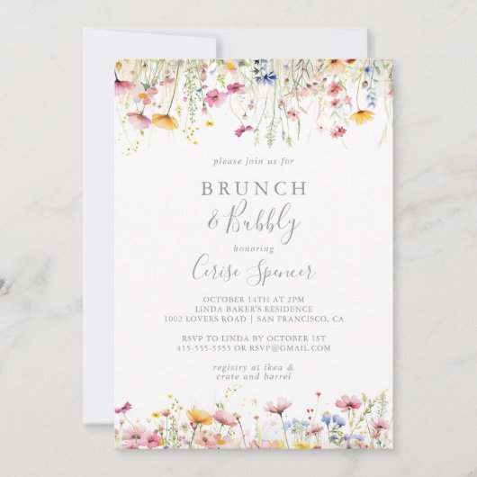 Meadow Wildflower Brunch en Bubbly Vrijgezellenfee Kaart (Voorkant)
