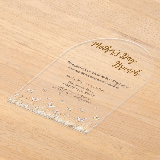 Meadow Wildflower Butterflies Moederdag Brunch Acryl Uitnodigingen (Laagn)