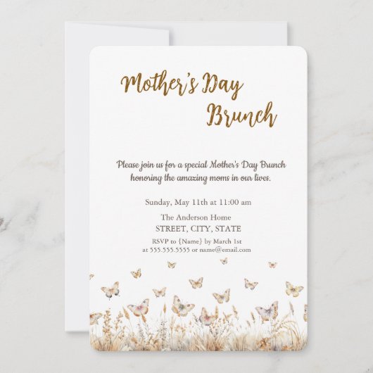 Meadow Wildflower Butterflies Moederdag Brunch Kaart (Voorkant)