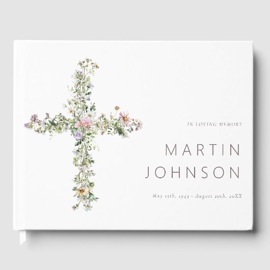 Meadow Wildflower Cross in liefdevolle herinnering Gastenboek (Voorkant)