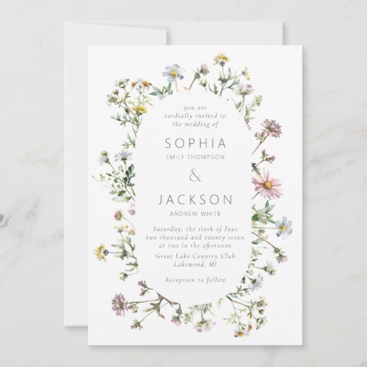 Meadow Wildflower Delicate Wedding Kaart (Voorkant)