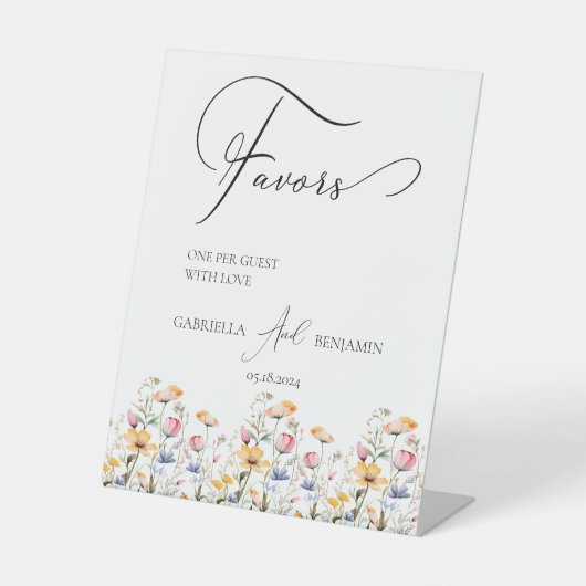 Meadow Wildflower Favors Bruiloft Tafelblad Reclamebord Met Voetstuk (Voorkant)