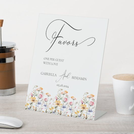Meadow Wildflower Favors Bruiloft Tafelblad Reclamebord Met Voetstuk (Insitu)