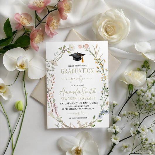 Meadow Wildflower Graduation Party Invite Kaart