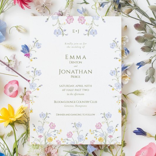 Meadow Wildflower Green Garden Wedding Invitation Kaart
