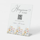 Meadow Wildflower Honeymoon Fund Trouwtafel Reclamebord Met Voetstuk (Voorkant)
