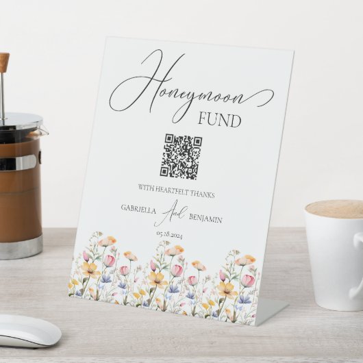 Meadow Wildflower Honeymoon Fund Trouwtafel Reclamebord Met Voetstuk (Insitu)