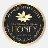 Meadow Wildflower Honing Native Zonnebloem op Zwar Ronde Sticker (Voorkant)