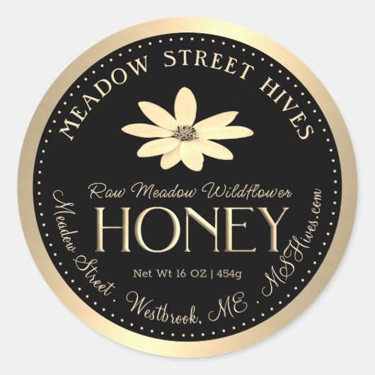 Meadow Wildflower Honing Native Zonnebloem op Zwar Ronde Sticker (Voorkant)