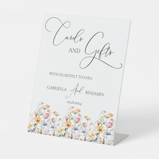 Meadow Wildflower Kaarten § Cadeaus Bruiloft Tafel Reclamebord Met Voetstuk (Voorkant)