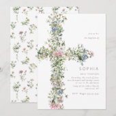 Meadow wildflower kruis doop doop doopblauw kaart (Voorkant / Achterkant)