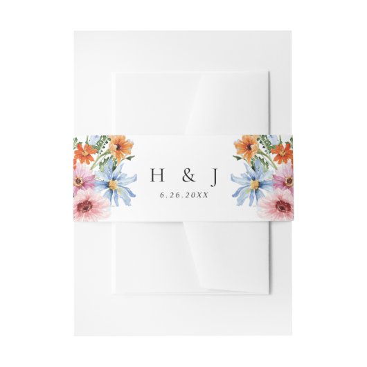 Meadow Wildflower Monogram Floral Wedding Uitnodigingen Wikkel (Voorkant Voorbeeld)