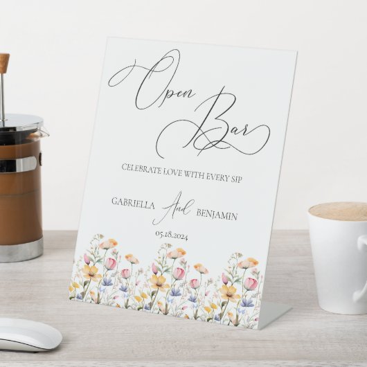 Meadow Wildflower Open Bar Bruiloft Tafel Reclamebord Met Voetstuk (Insitu)