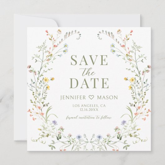 Meadow Wildflower Opslaan van de datum Foto uitnod (Voorkant)