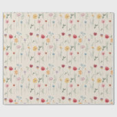 Meadow Wildflower Pattern Cottcore Boho Cream Cadeaupapier (Vlak)