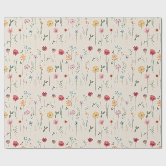Meadow Wildflower Pattern Cottcore Boho Cream Cadeaupapier (Vlak)