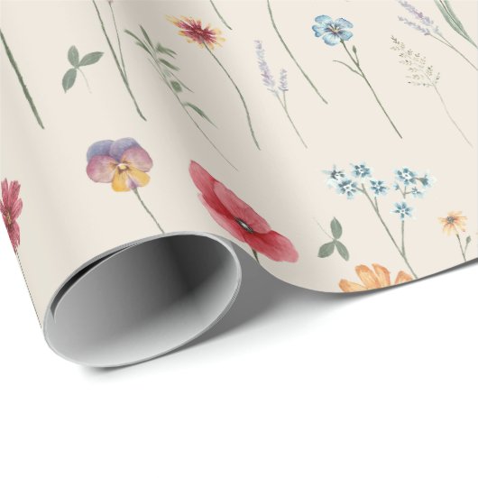 Meadow Wildflower Pattern Cottcore Boho Cream Cadeaupapier (Rol Hoek)