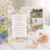 Meadow Wildflower QR Code Three Photo Wedding Kaart