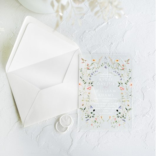 Meadow Wildflower rustieke Boho bruiloft Acryl Uitnodigingen