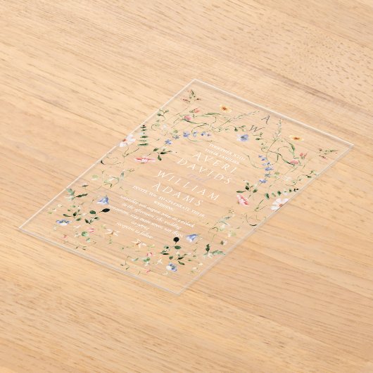 Meadow Wildflower rustieke Boho bruiloft Acryl Uitnodigingen (Laagn)