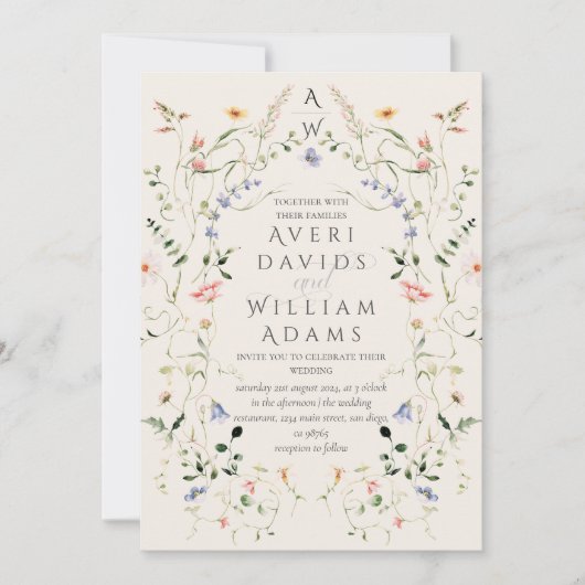 Meadow Wildflower rustieke Boho bruiloft Kaart (Voorkant)