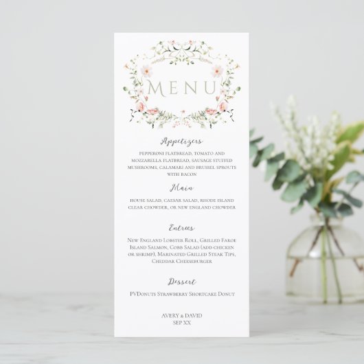 Meadow Wildflower rustieke Boho bruiloft Menu (Staand voorkant)