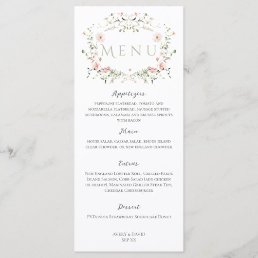 Meadow Wildflower rustieke Boho bruiloft Menu (Voorkant)