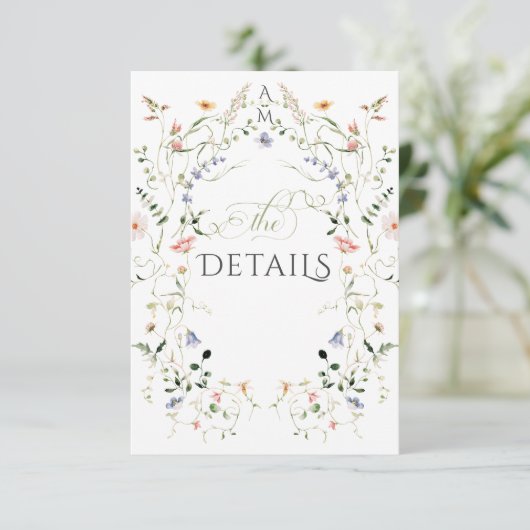 Meadow Wildflower rustieke Boho foto bruiloft Informatiekaartje (Staand voorkant)