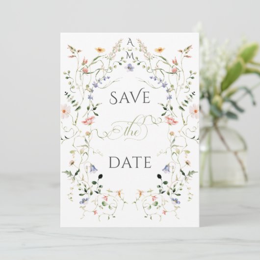 Meadow Wildflower rustieke Boho foto bruiloft Save The Date (Staand voorkant)