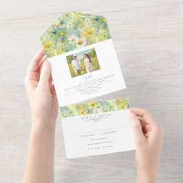 Meadow Wildflower Summer Boho Wedding Photo All In One Uitnodiging