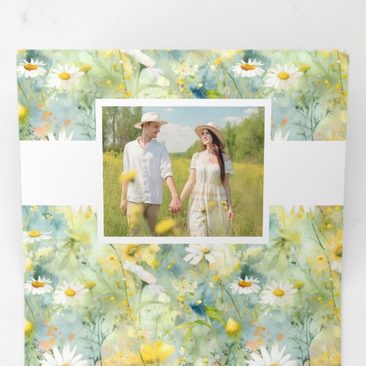 Meadow Wildflower Summer Boho Wedding Photo Drieluik Uitnodiging (Binnenzijde eerst)