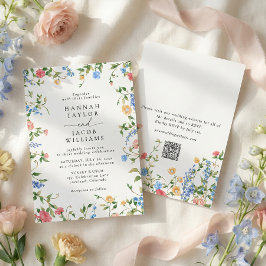 Meadow Wildflower Summer QR Code RSVP Wedding Kaart