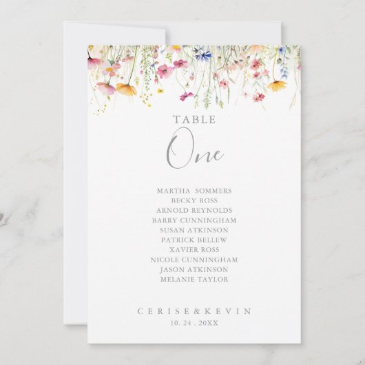 Meadow Wildflower Tafel Nummer 1 Zitplaatskaart Kaart (Achterkant)