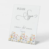 Meadow Wildflower Teken Gastenboek Bruiloft Tafelb Reclamebord Met Voetstuk (Voorkant)