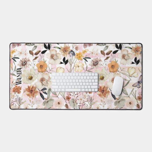 Meadow Wildflower & Vlinders Patroon Monogram Bureaumat (Keyboard & Muis)