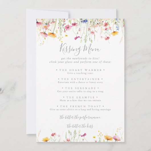 Meadow Wildflower Wedding Kissing Menu Game Kaart (Voorkant)