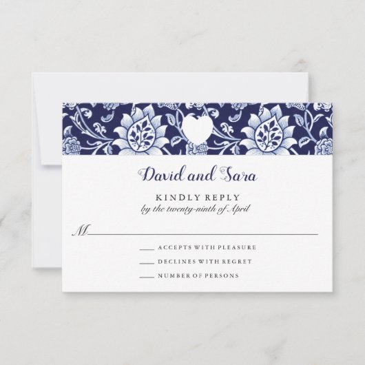 Meadow Wildflowers Blue Indigo Pattern Wedding RSVP Kaartje (Voorkant)