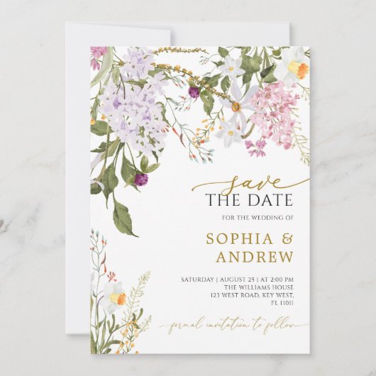 Meadow Wildflowers Bruiloft Save the Date Kaart (Voorkant)