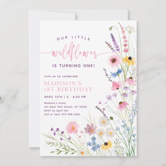 Meadow Wildflowers eerste verjaardag Kaart (Voorkant)