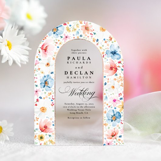 Meadow Wildflowers Elegant Boho Boog Huwelijk Acryl Uitnodigingen