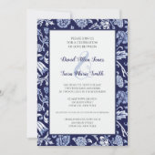 Meadow Wildflowers Indigo Blue Wedding Invitation Kaart (Voorkant)