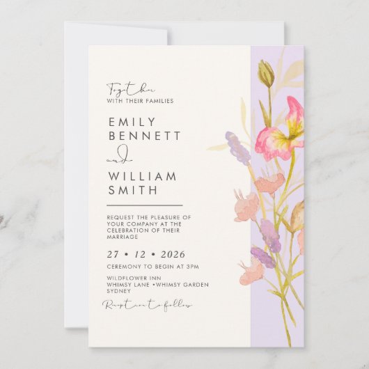 Meadow Wildflowers Modern Boho Rustic Wedding Kaart (Voorkant)