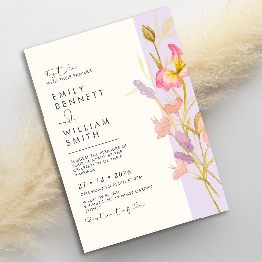 Meadow Wildflowers Modern Boho Rustic Wedding  Kaart